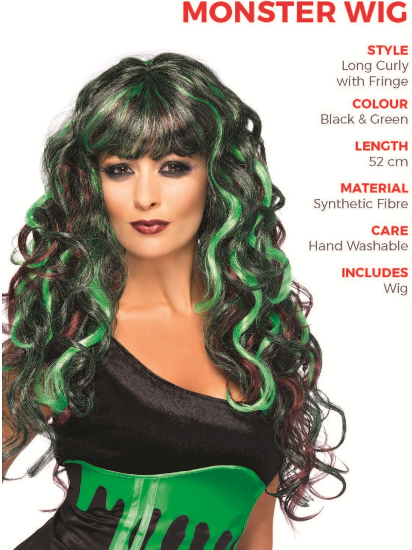 Monster Wig, Black & Green Wholesale