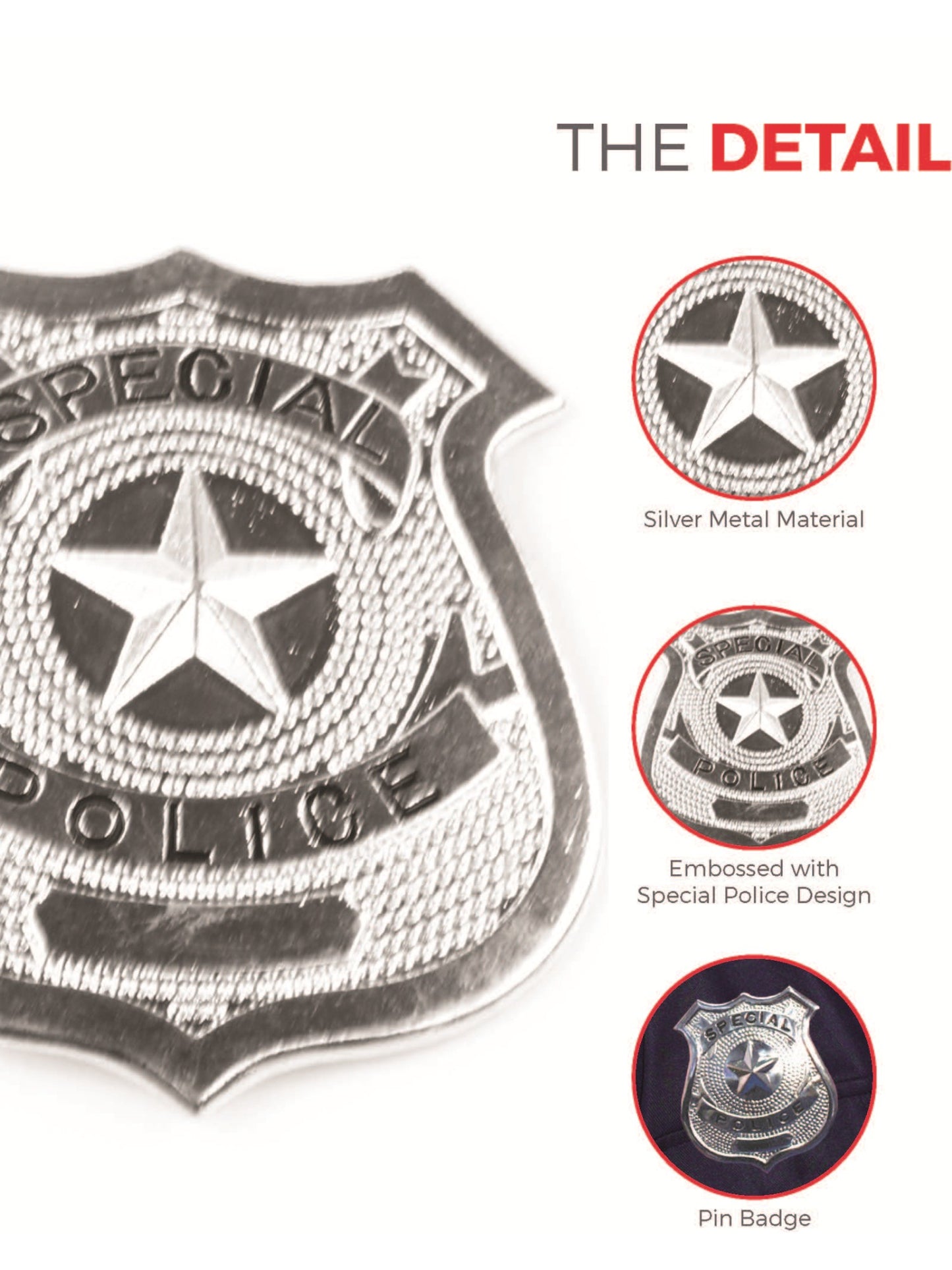 Metal Police Badge, Silver Wholesale