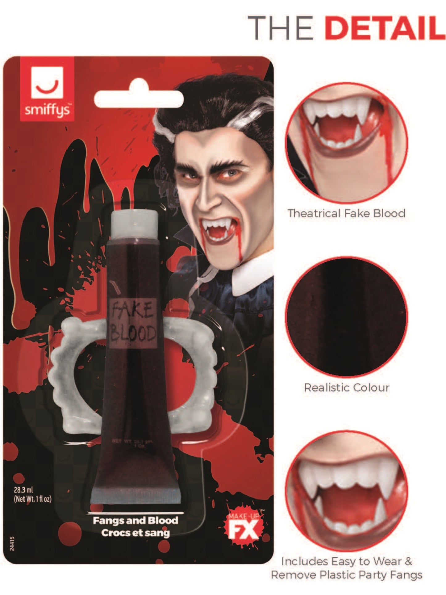 Smiffys Make-Up FX, Fangs & Blood, Red Wholesale