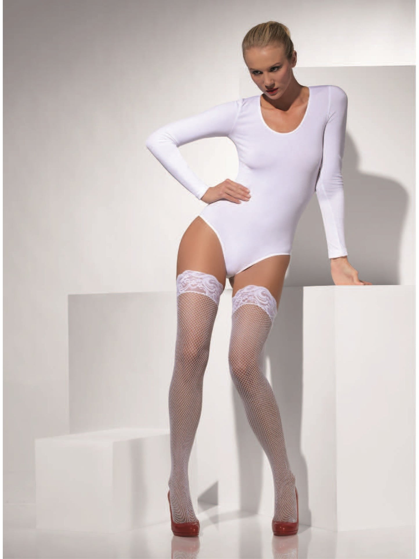 Fishnet Hold-Ups, White Wholesale