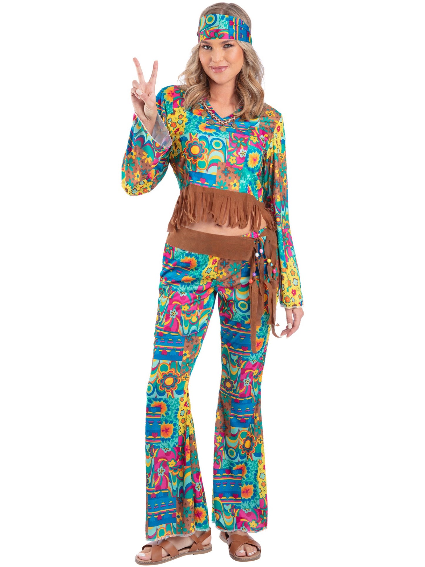Hippy Flower Power Costume, Multi-Coloured Wholesale