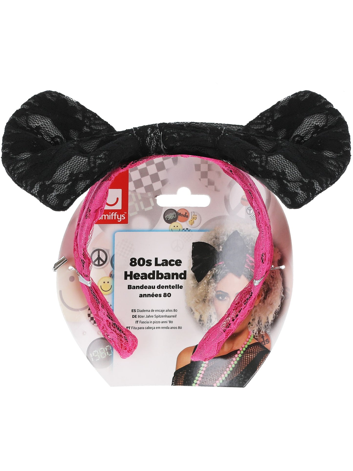 80s Lace Headband, Black & Pink Wholesale