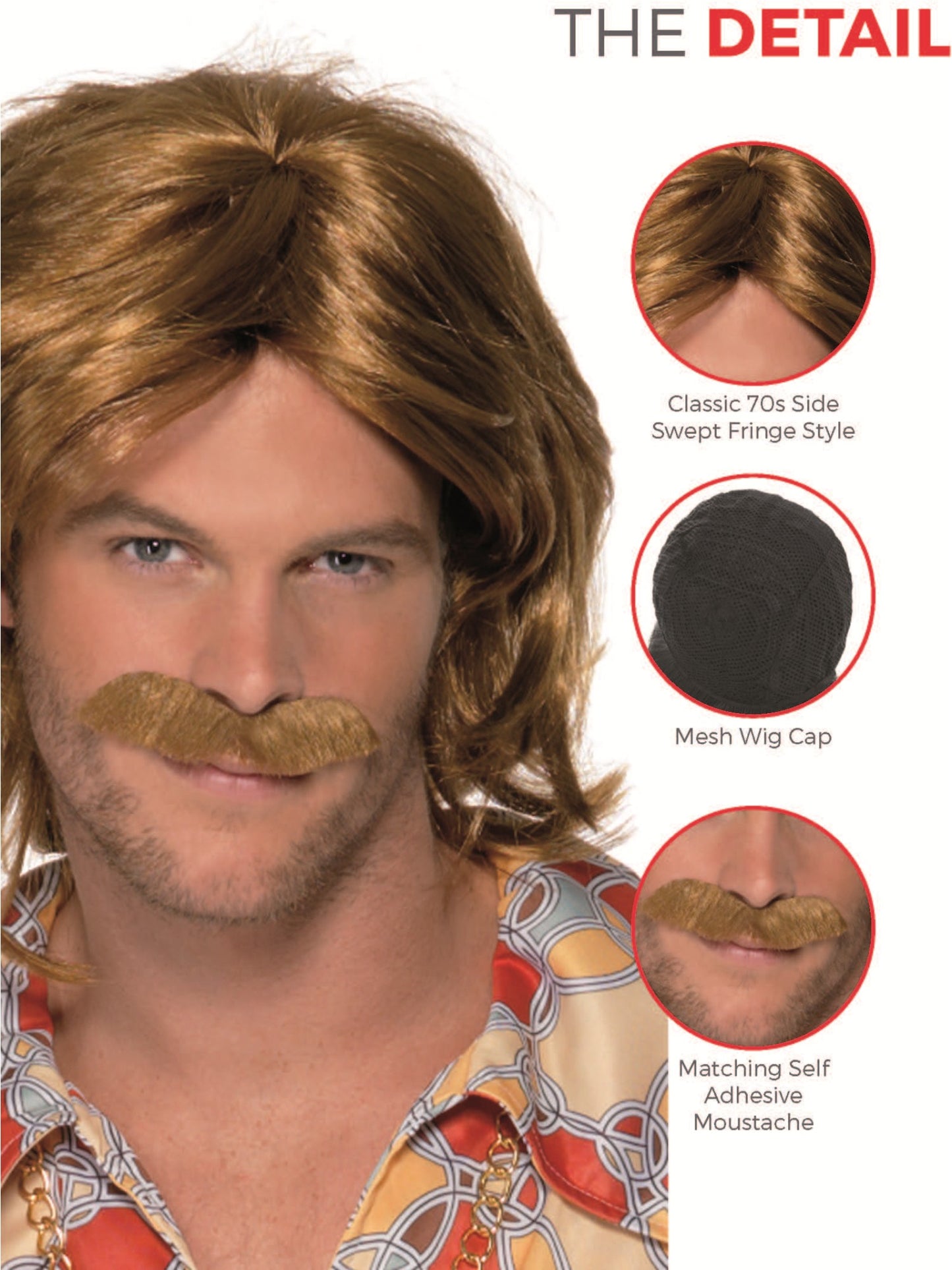 70s Super Trouper Wig & Moustache, Brown Wholesale