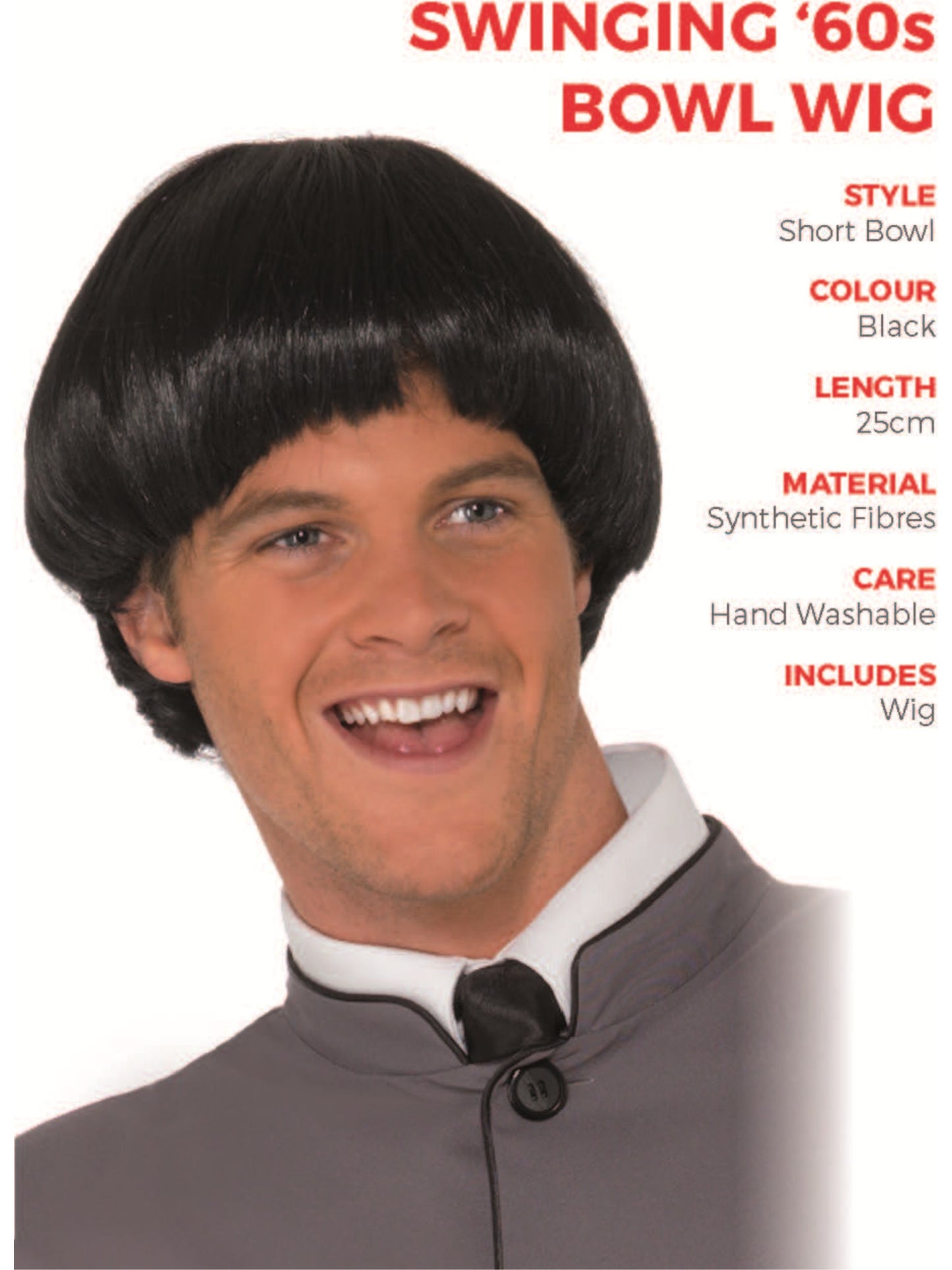 Swinging '60s Bowl Wig, Black Wholesale