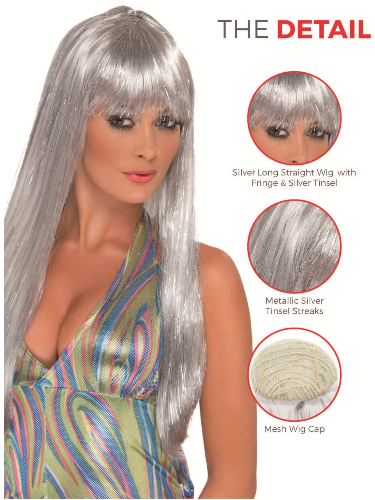 Glitter Disco Wig, Silver Wholesale
