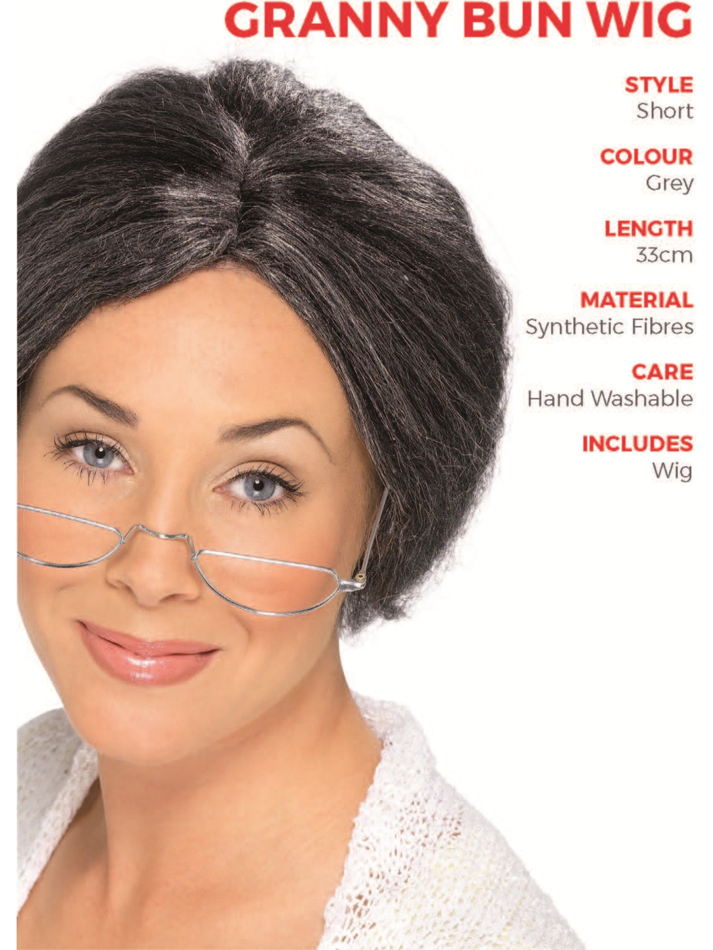 Granny Bun Wig, Grey Wholesale