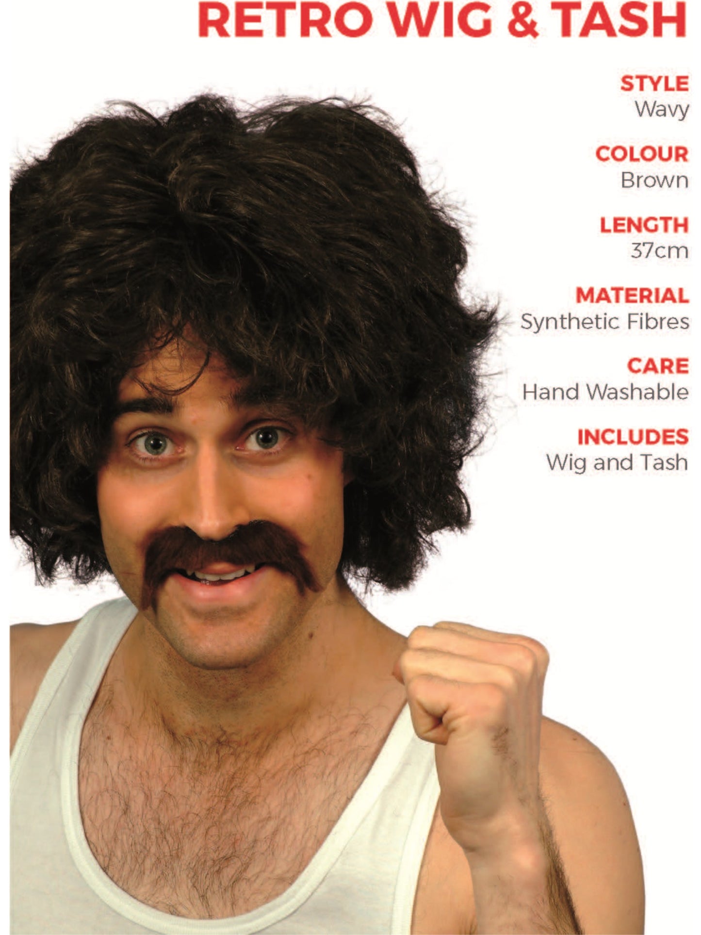 Retro Wig & Tash, Brown Wholesale