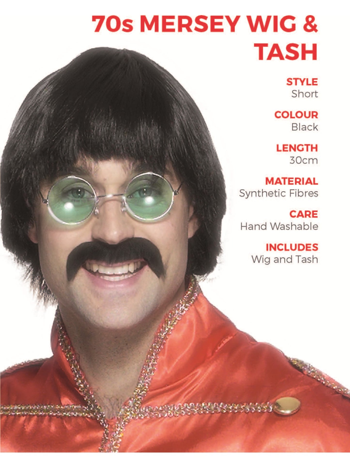 70s Mersey Wig & Tash, Black Wholesale