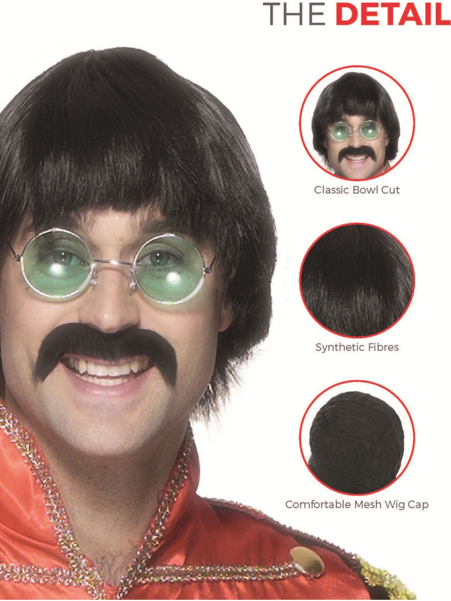 70s Mersey Wig & Tash, Black Wholesale