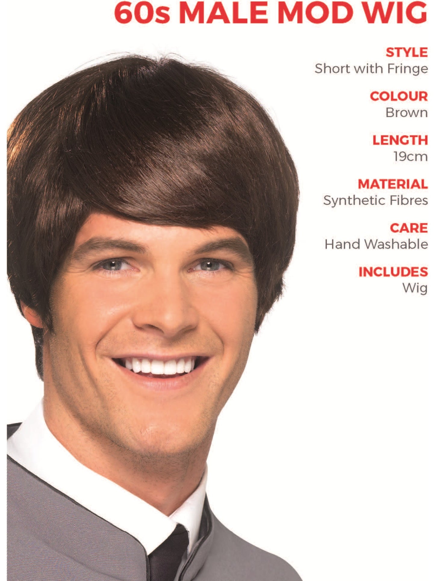 60s Male Mod Wig, Brown Wholesale