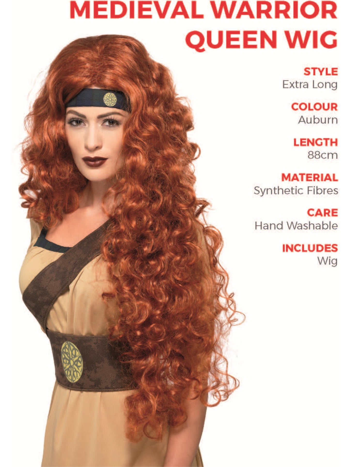 Medieval Warrior Queen Wig, Auburn Wholesale