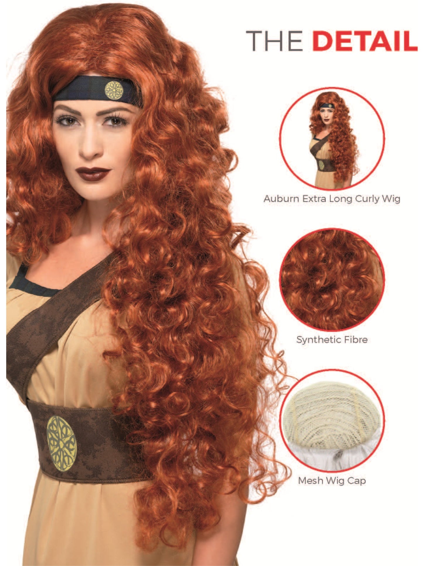 Medieval Warrior Queen Wig, Auburn Wholesale
