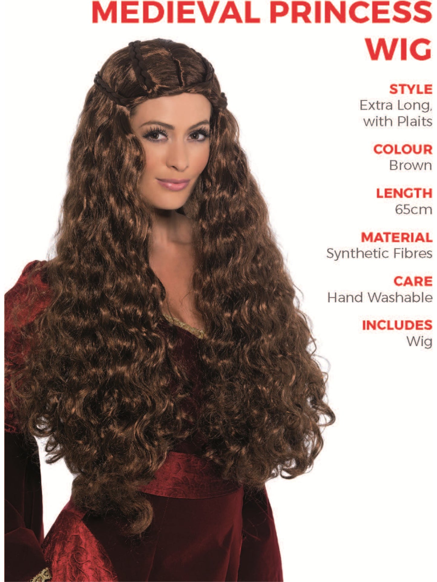 Medieval Princess Wig, Brown Wholesale