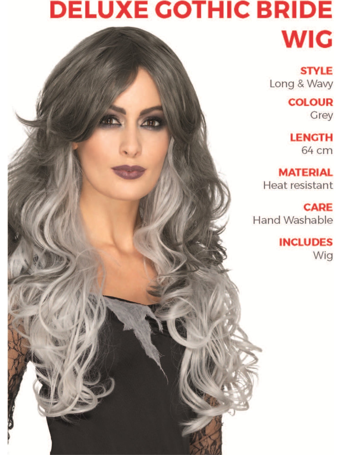 Deluxe Gothic Bride Wig, Grey Wholesale