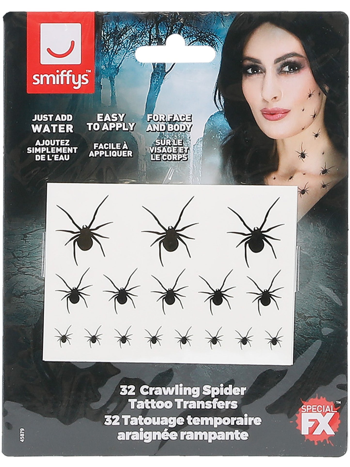 Smiffys Make-Up FX, Crawling Spider Transfers, Bla Wholesale