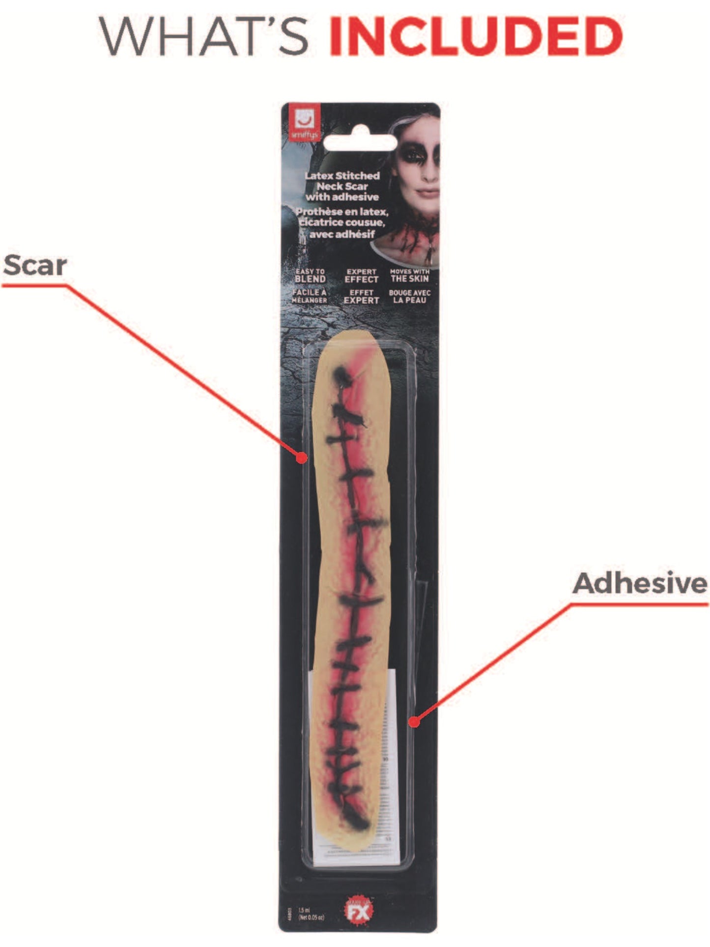 Smiffys Make-Up FX, Latex Stitched Neck, Red Wholesale