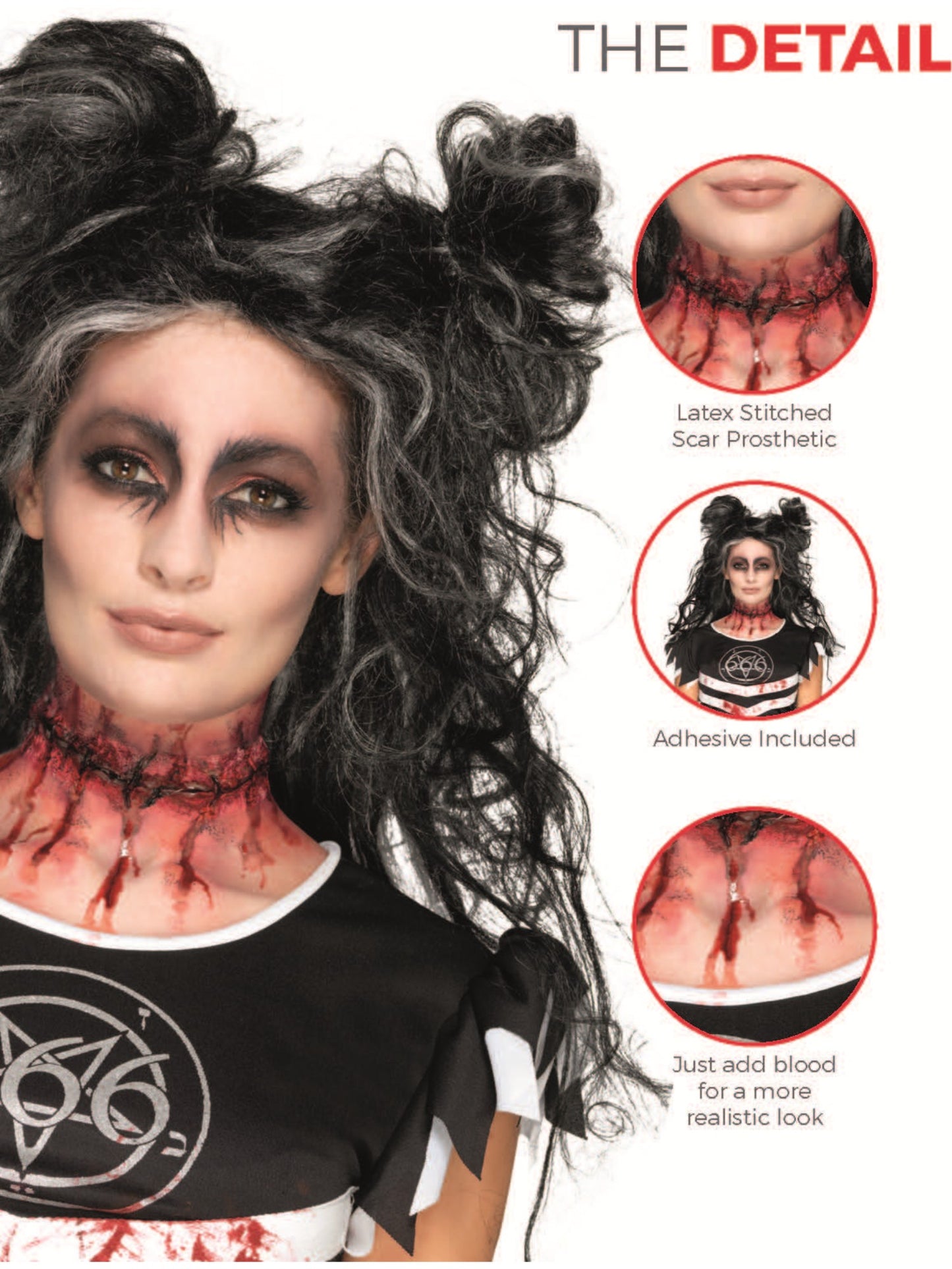 Smiffys Make-Up FX, Latex Stitched Neck, Red Wholesale