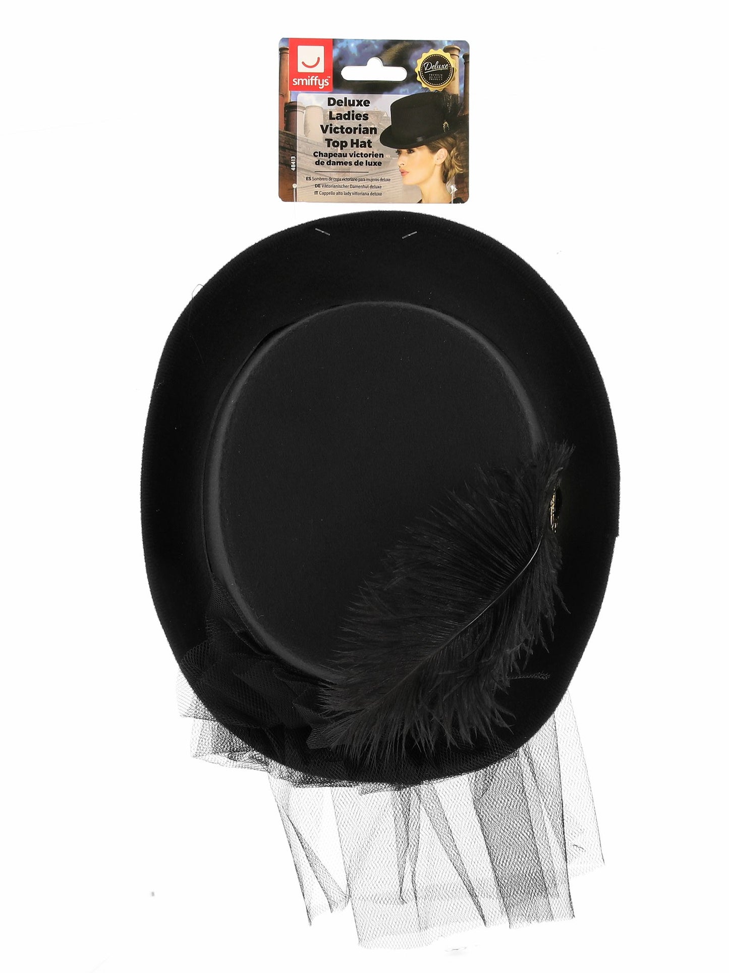 Deluxe Ladies Victorian Top Hat, with Elastic, Bla Wholesale