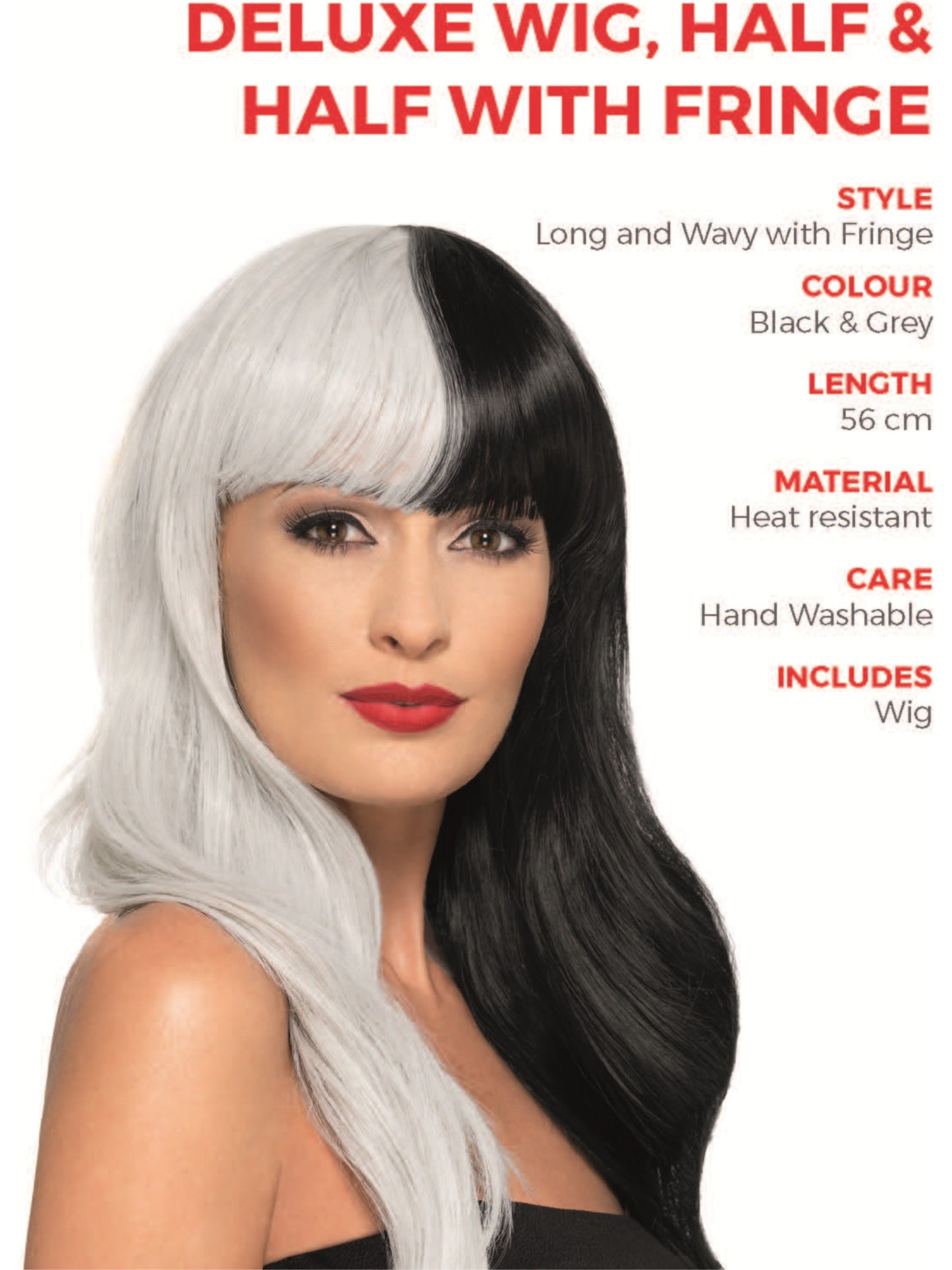 Deluxe Wig, Half & Half With Fringe, Black & Grey Wholesale