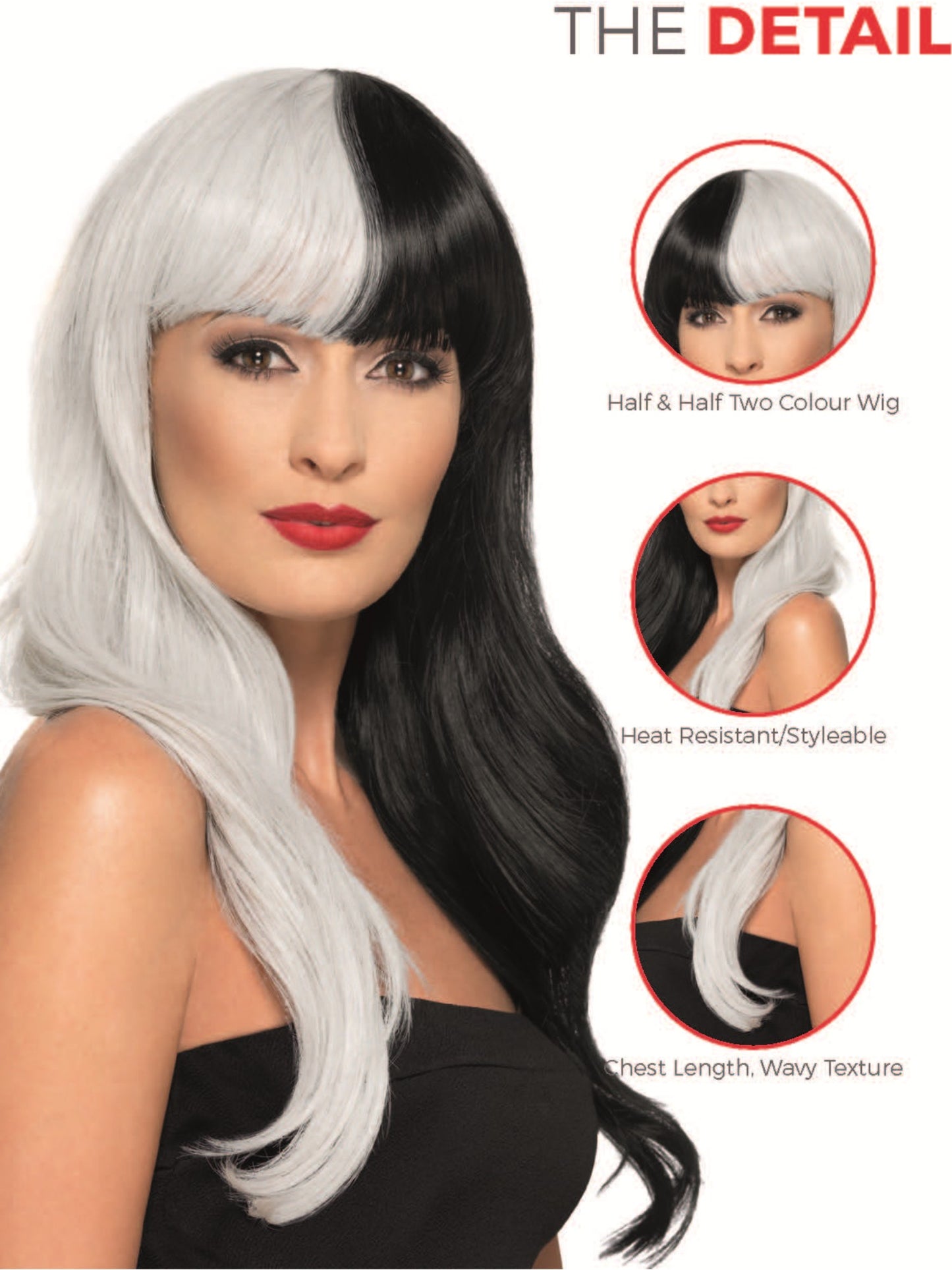 Deluxe Wig, Half & Half With Fringe, Black & Grey Wholesale