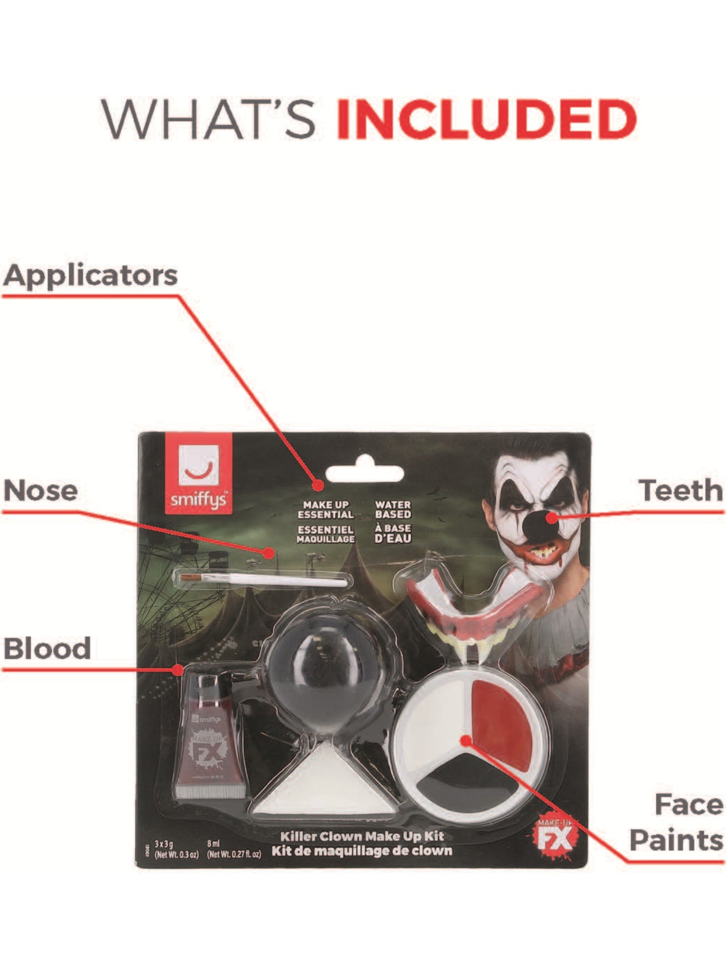 Smiffys Make-Up FX, Killer Clown Kit, Aqua, Multi- Wholesale