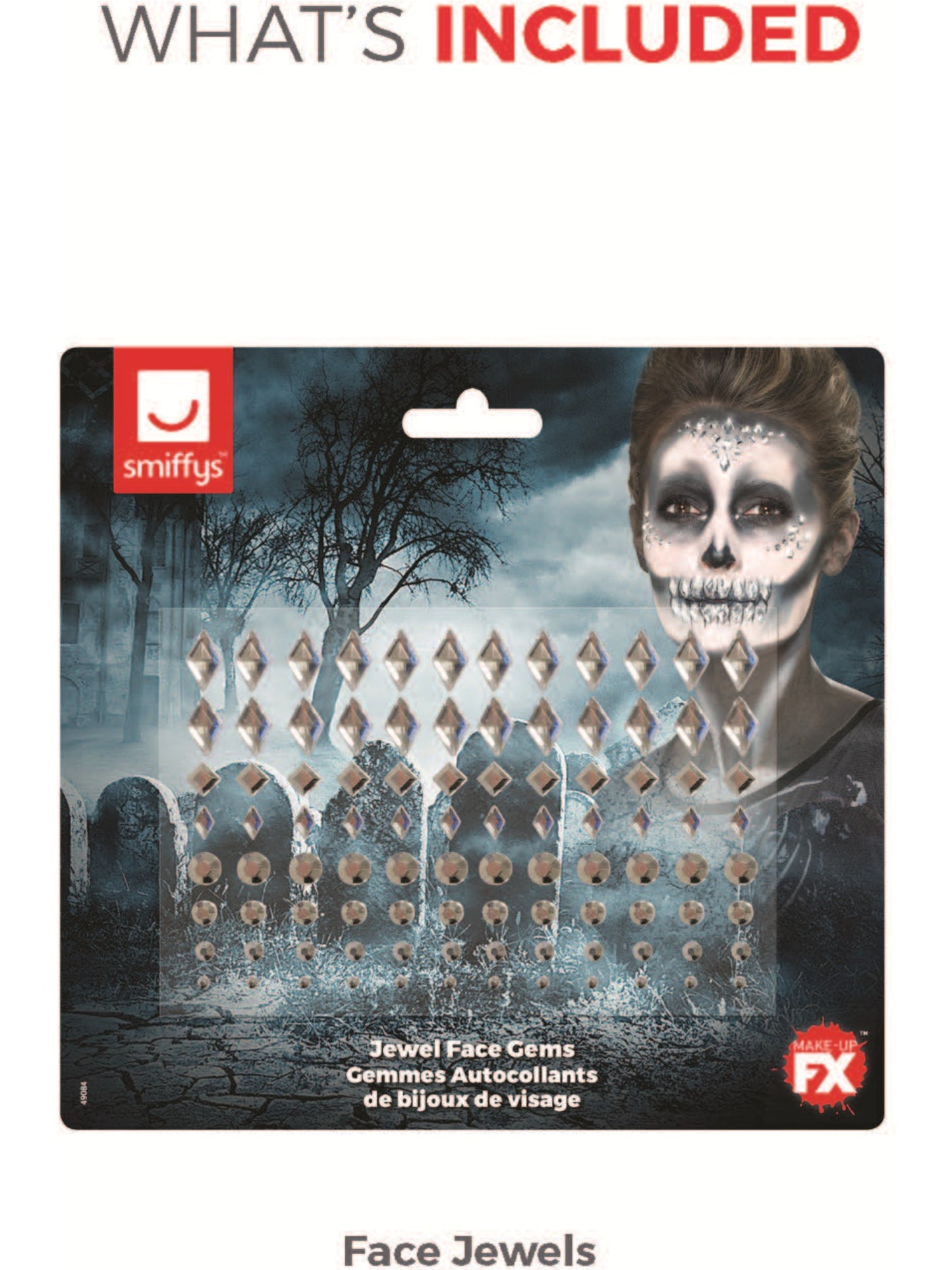 Smiffys Make-Up FX, Jewel Face Gems, Silver Wholesale
