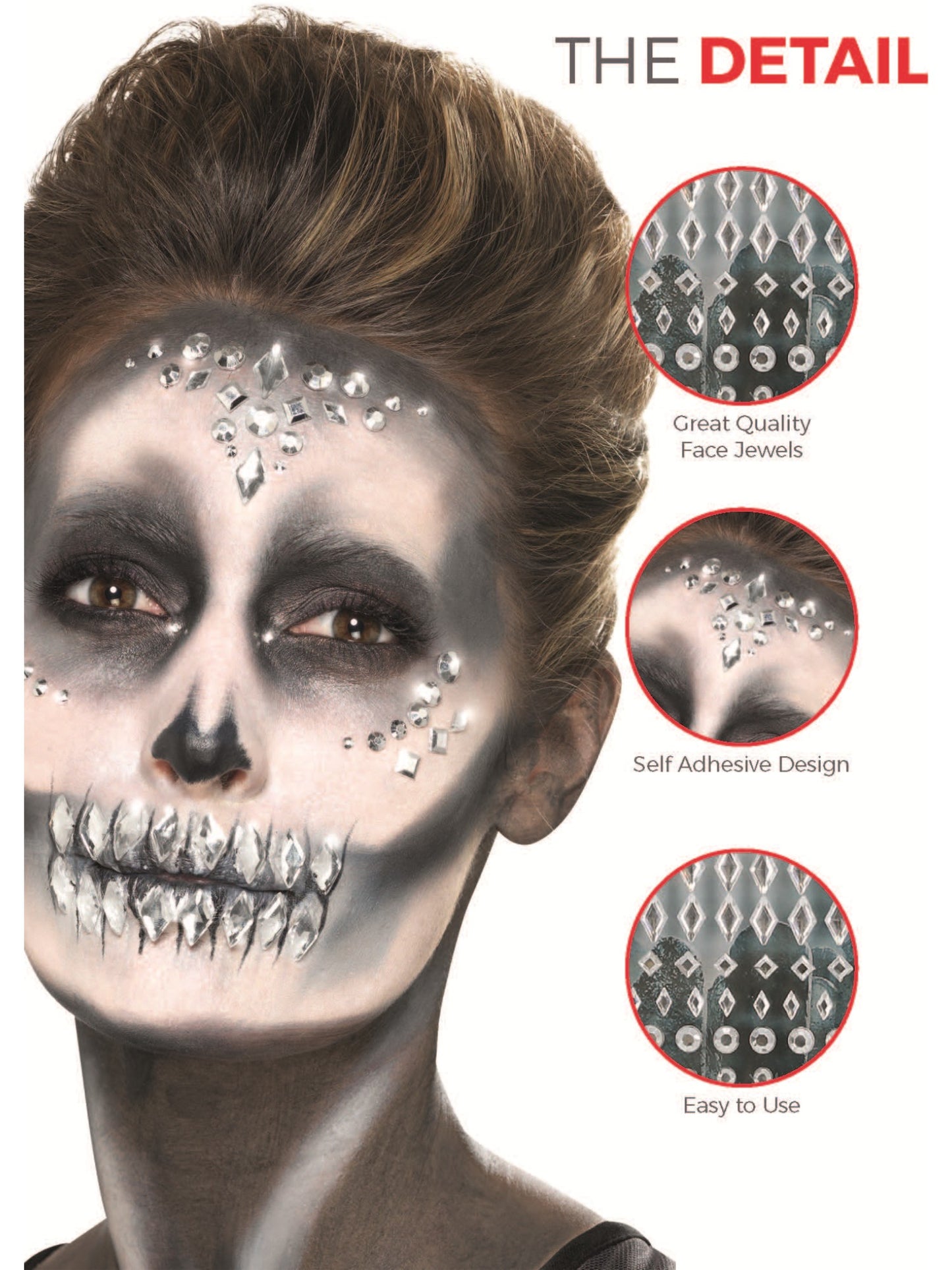 Smiffys Make-Up FX, Jewel Face Gems, Silver Wholesale