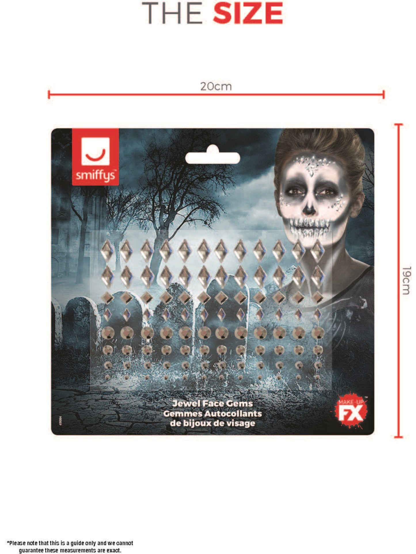 Smiffys Make-Up FX, Jewel Face Gems, Silver Wholesale