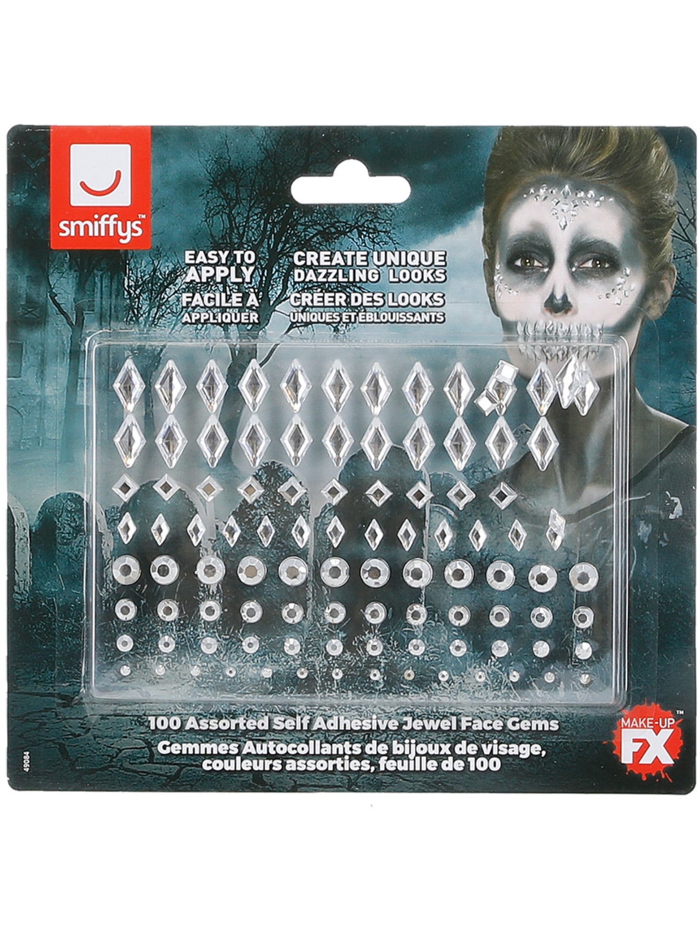 Smiffys Make-Up FX, Jewel Face Gems, Silver Wholesale