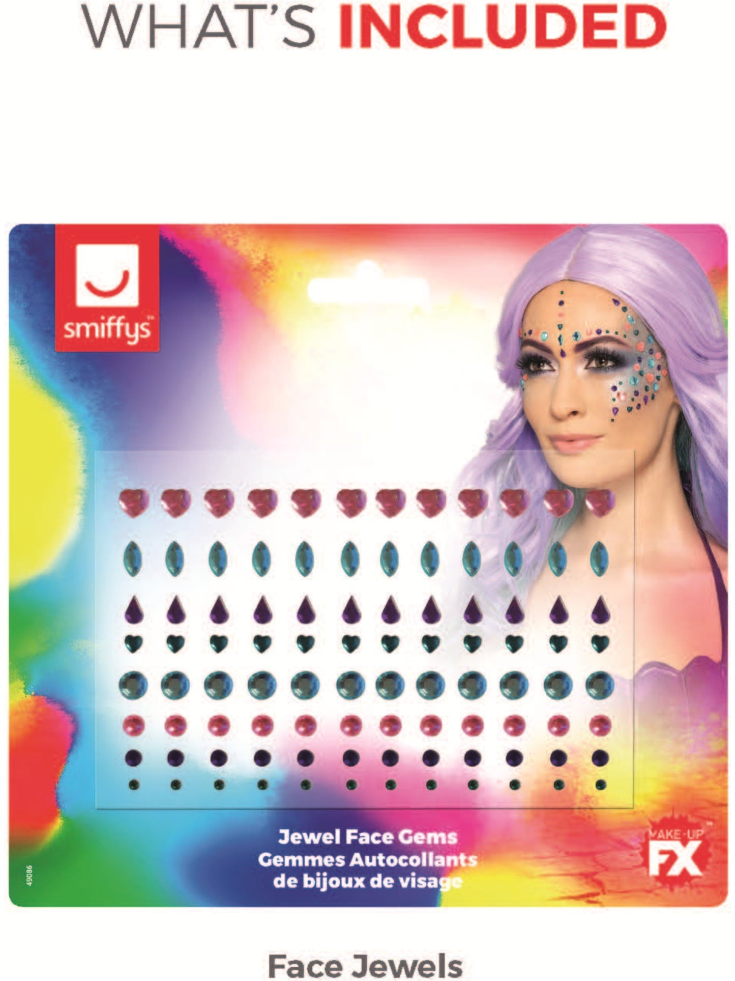 Smiffys Make-Up FX, Pastel Jewel Face Gems, Purple Wholesale