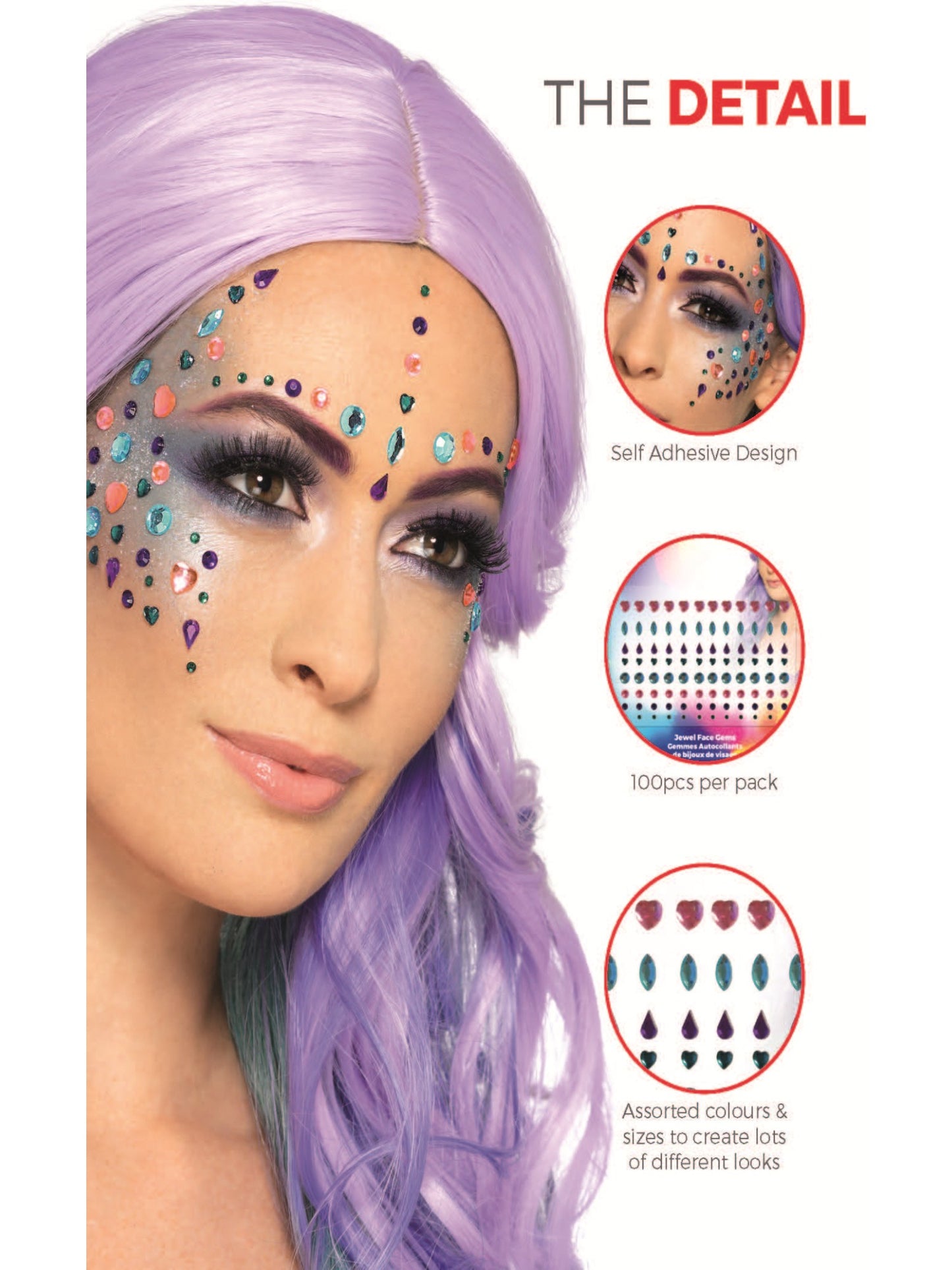 Smiffys Make-Up FX, Pastel Jewel Face Gems, Purple Wholesale