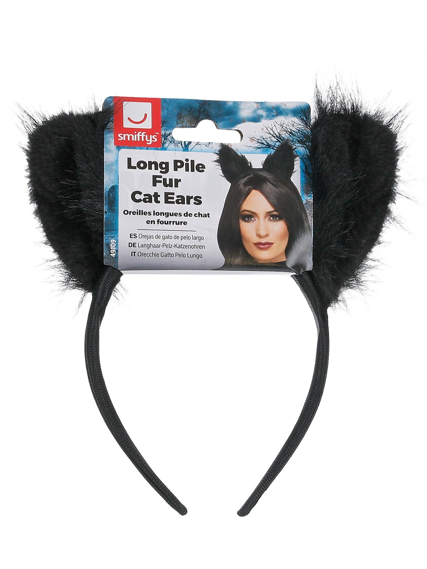 Long Pile Fur Cat Ears, Black Wholesale