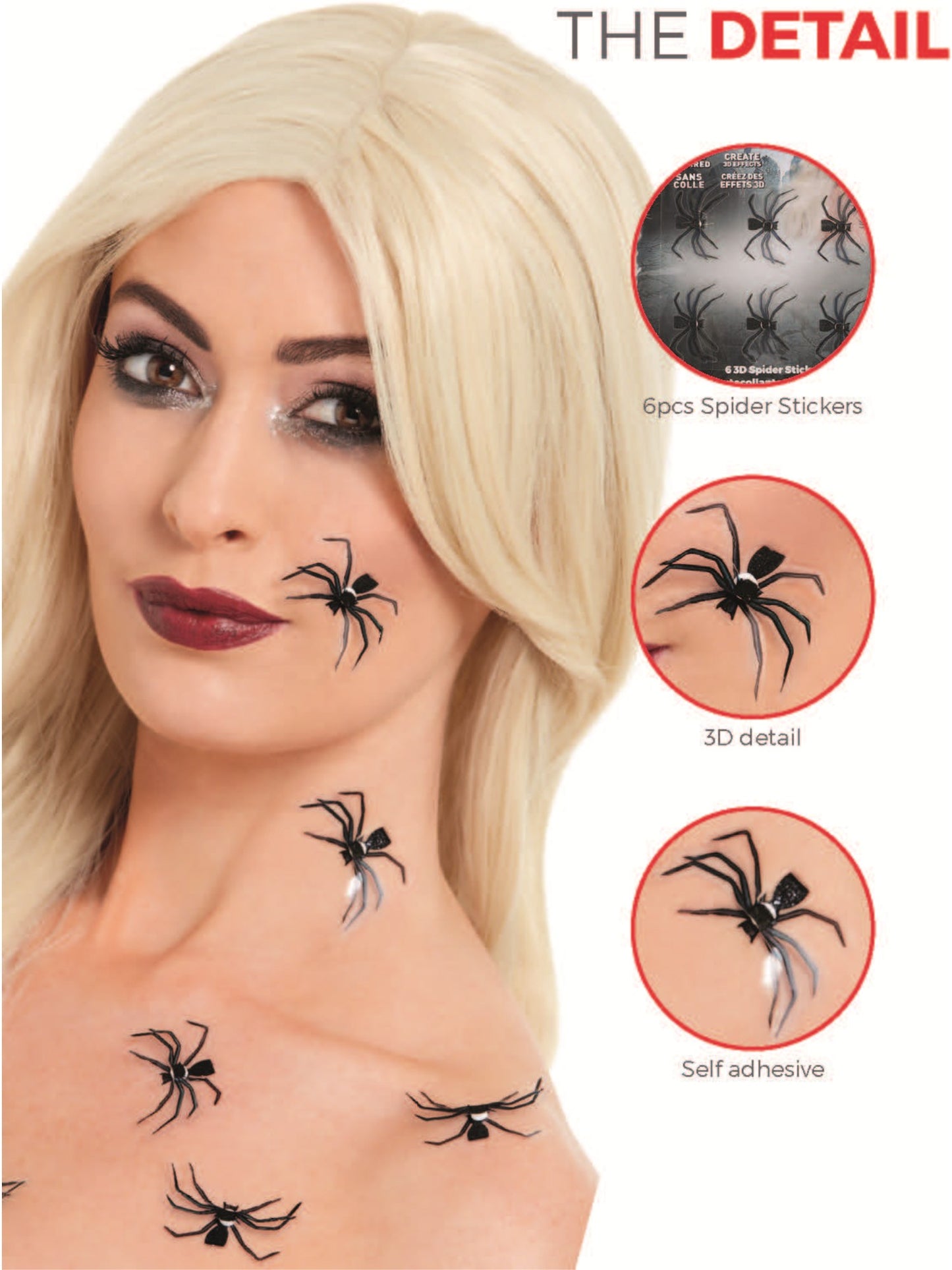 Smiffys Make-Up FX, 3D Spider Stickers, Black Wholesale