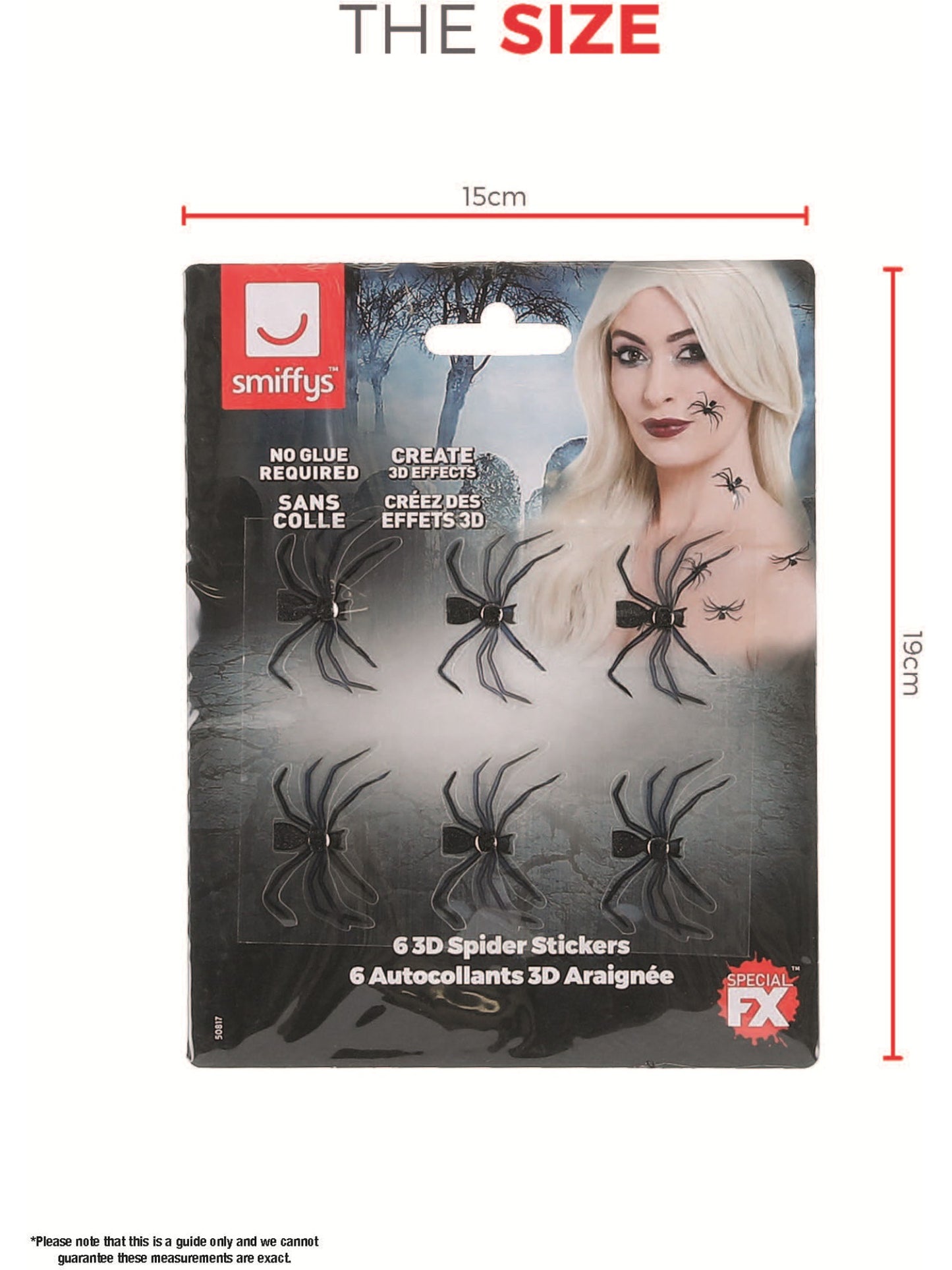 Smiffys Make-Up FX, 3D Spider Stickers, Black Wholesale