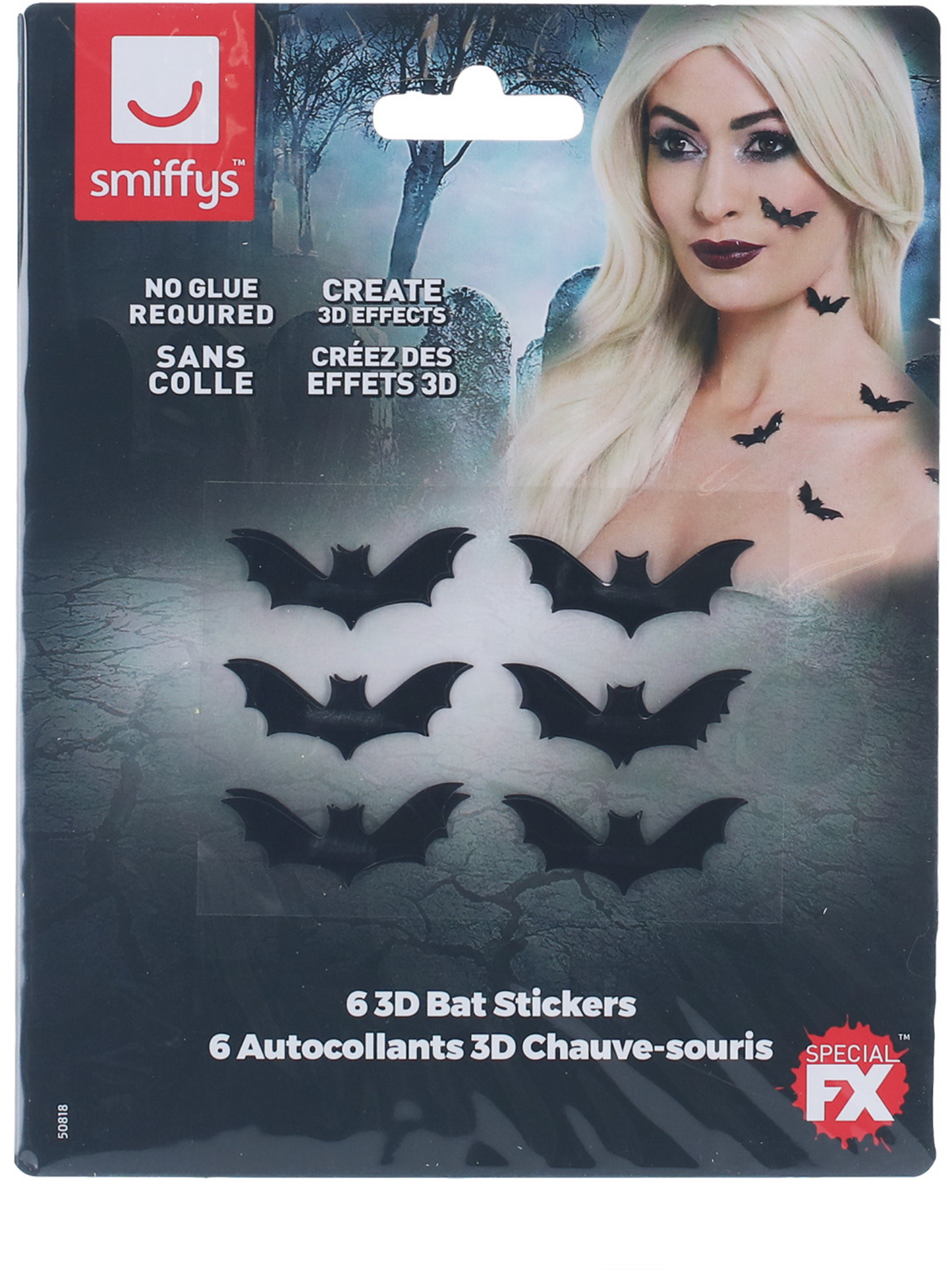 Smiffys Make-Up FX, 3D Bat Stickers, Black Wholesale