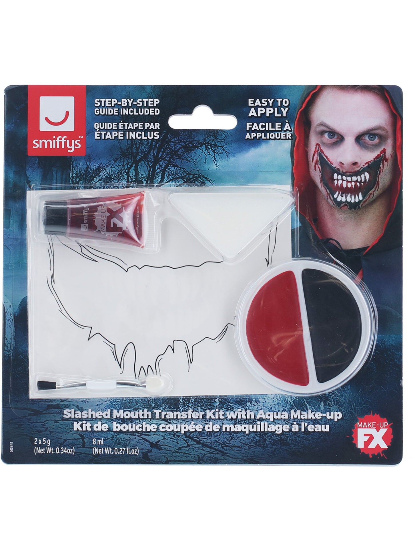 Smiffys Make-Up FX, Slashed Mouth Kit, Aqua, Red Wholesale