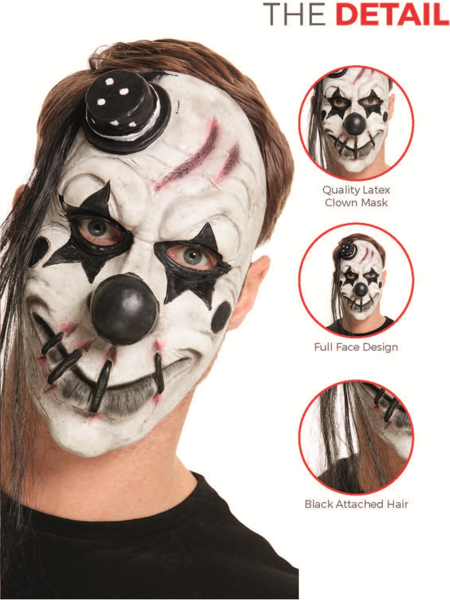 Scary Clown Latex Mask, White Wholesale