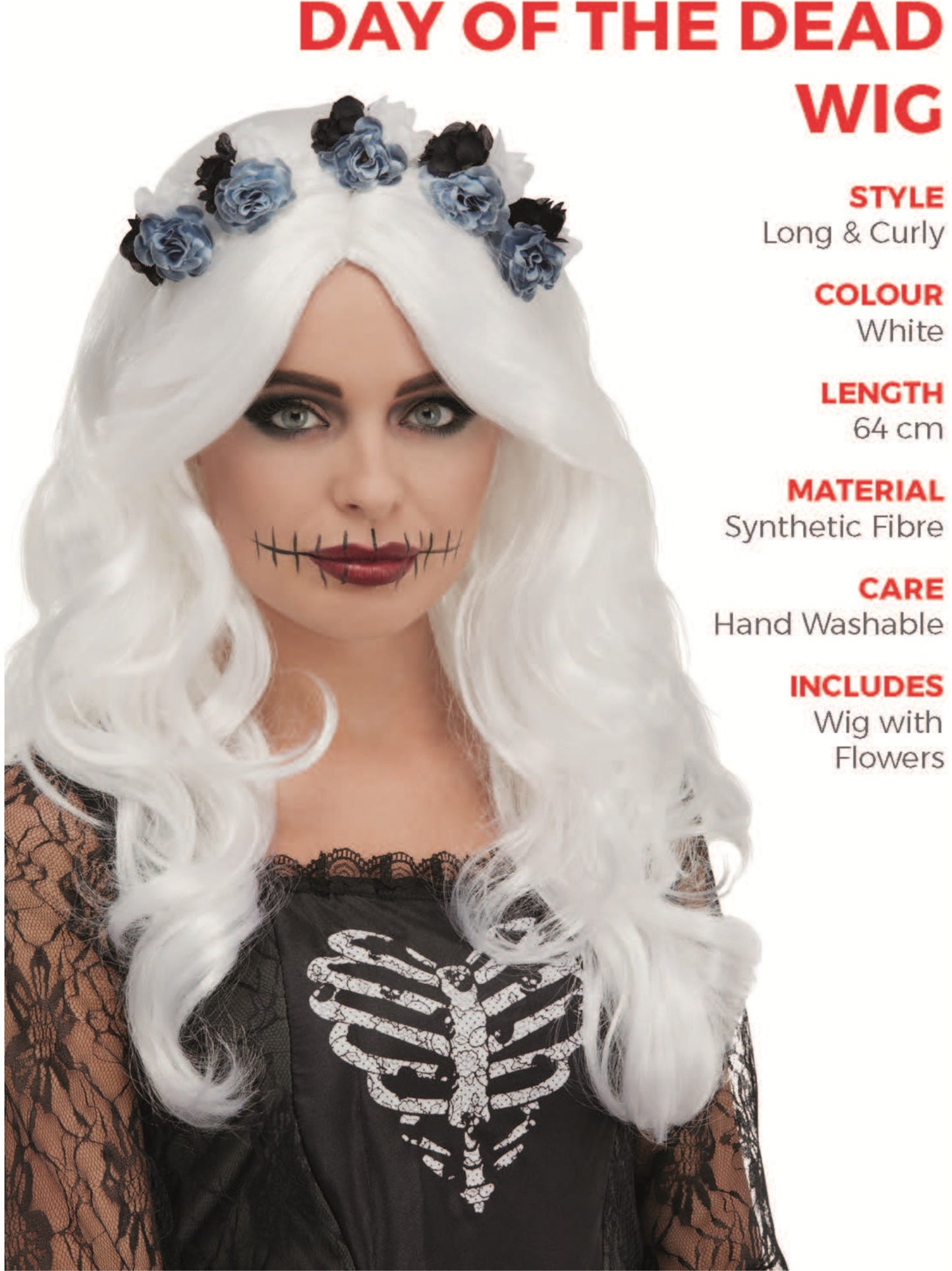 Day of the Dead Wig, White Wholesale