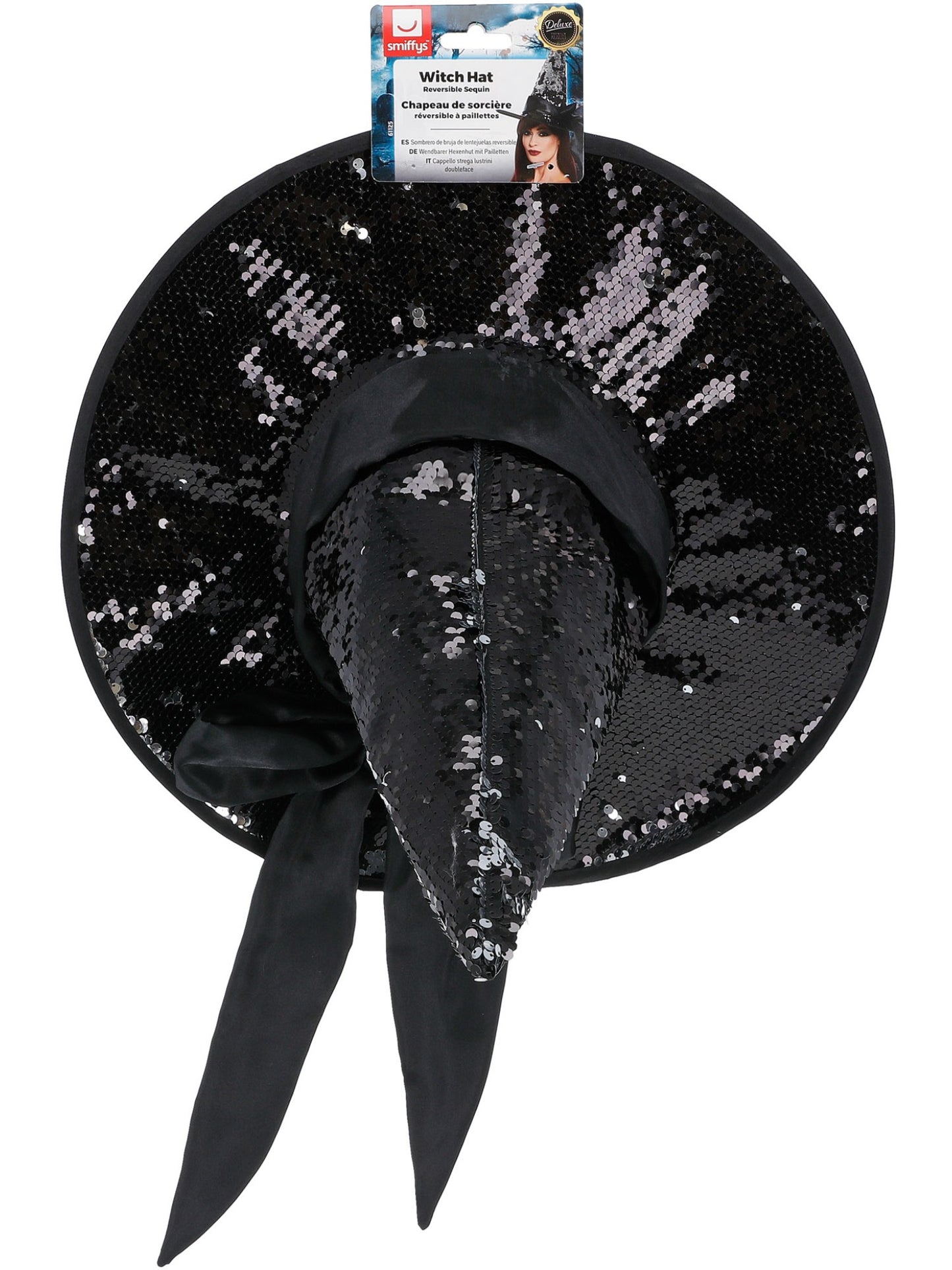 Deluxe Reversible Sequin Witch Hat, Black & Silver Wholesale