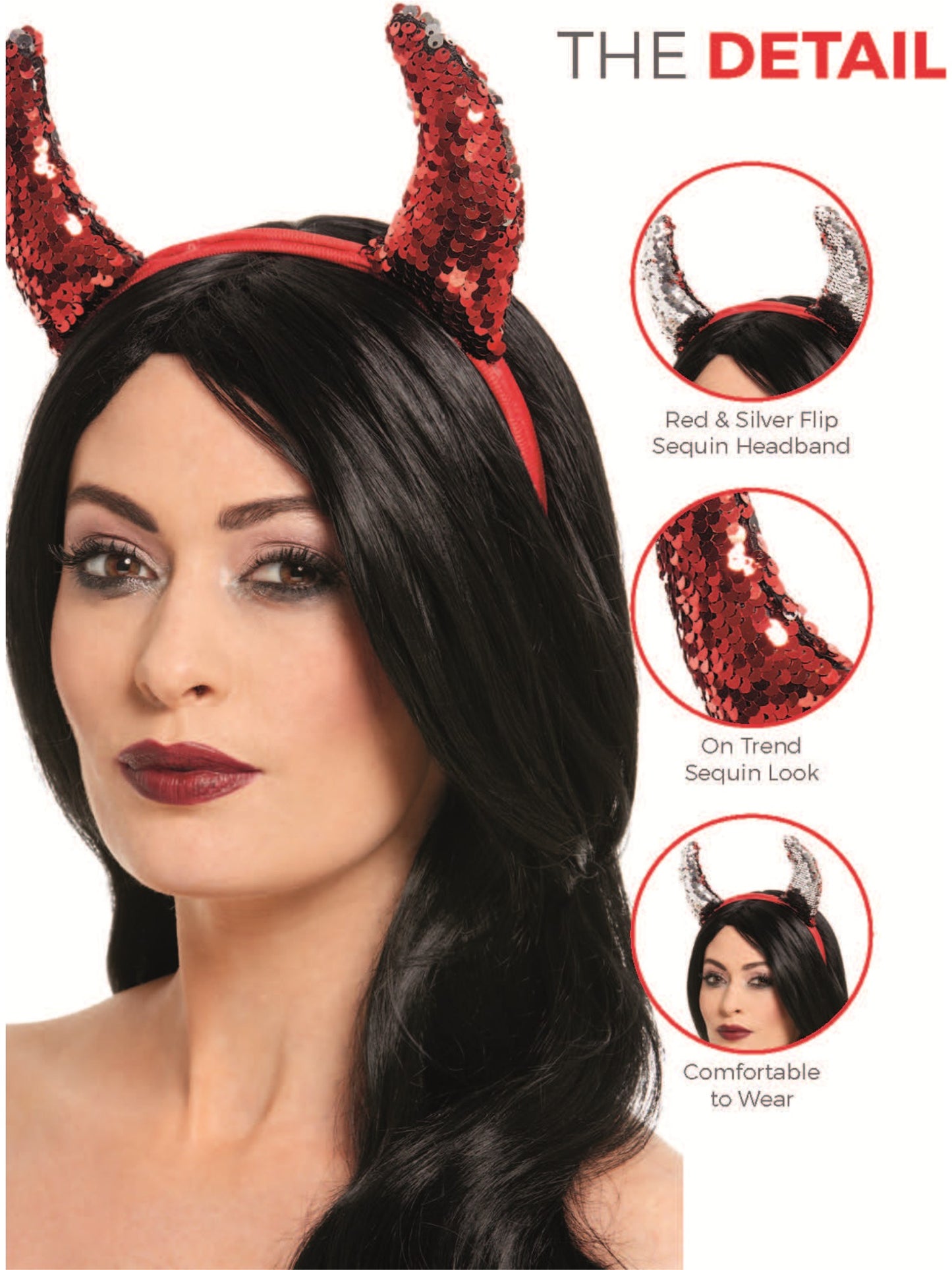 Reversible Sequin Devil Horns, Red Wholesale