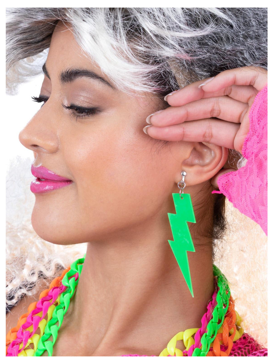 80s Neon Lightening Bolt Earrings, Green Wholesale