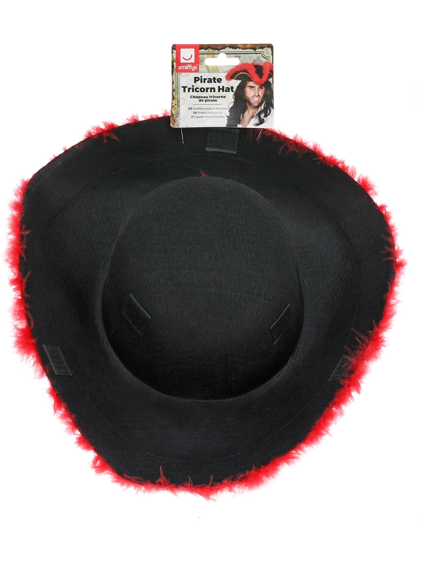 Pirate Tricorn Hat, Red Feather, Black Wholesale