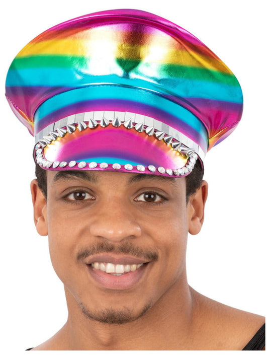 Metallic Studded Rainbow Captains Hat