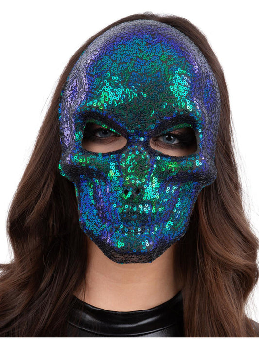 Sequin Skull Mask Two Tone Blue Green