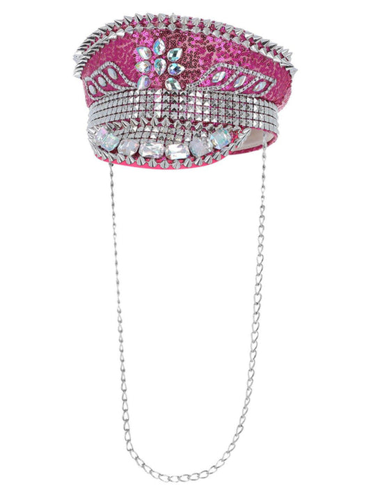 Fever Deluxe Sequin Studded Captains Hat, Hot Pink Wholesale