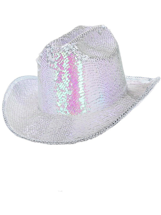 Fever Deluxe Sequin Cowboy Hat, Iridescent White Wholesale