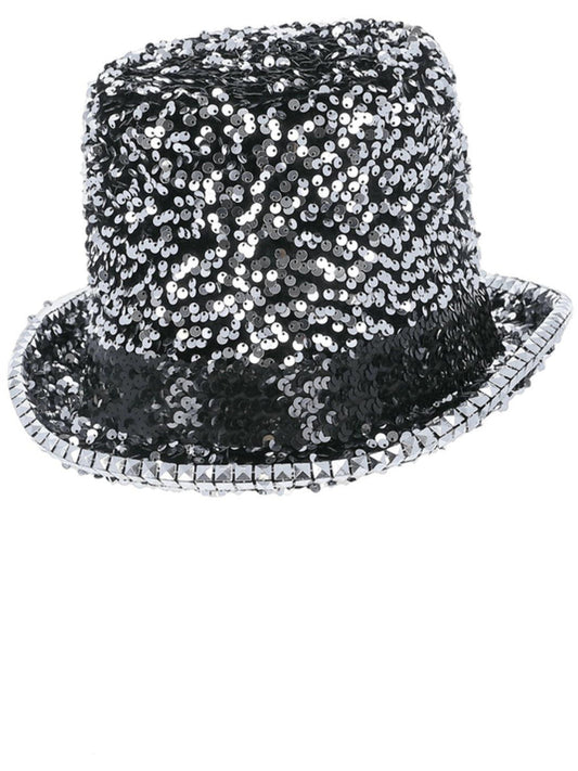 Fever Deluxe Felt & Sequin Top Hat, Silver Wholesale