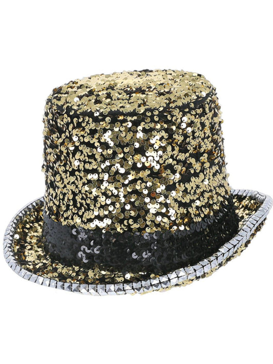 Fever Deluxe Felt & Sequin Top Hat, Gold Wholesale