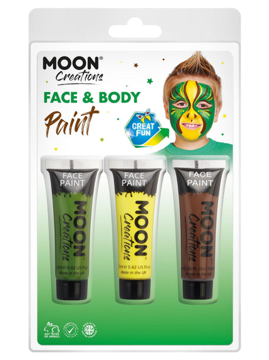 Moon Creations Face & Body Paint, 12ml Clamshell, Jungle - Yellow, Green, Brown