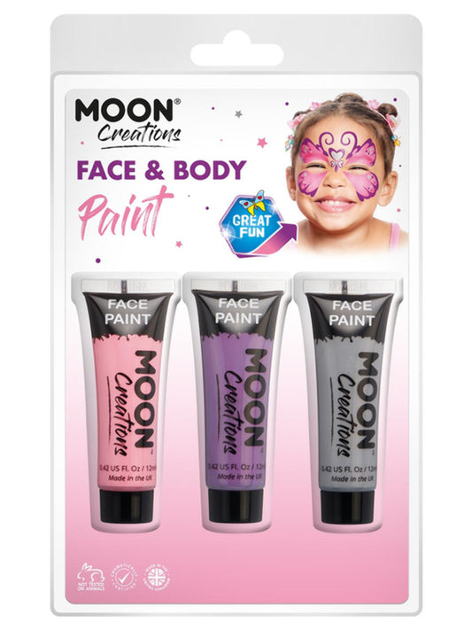 Moon Creations Face & Body Paint, 12ml Clamshell, Princess - Pink, Purple, Grey